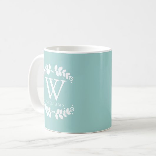 Mug Élégant Monogramme Vert Menthe (Devant gauche)
