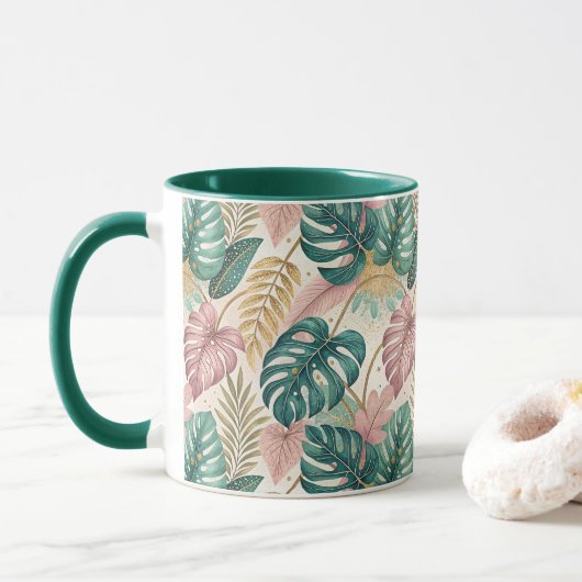 Mug Elegant Monsteras Gold (Avec donut)