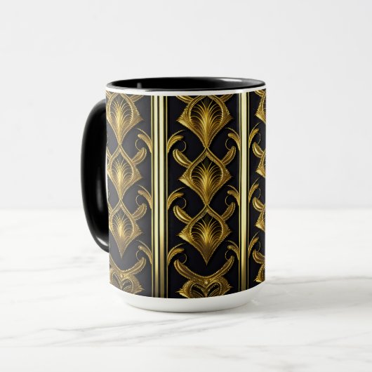 Mug Elégant motif art déco en noir et or (Devant gauche)