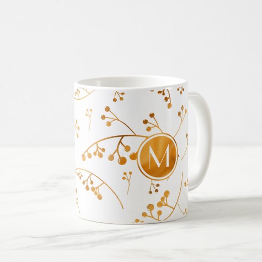 Mug Élégant motif de baies d'or monogramme (Devant droit)