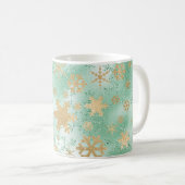 Mug Élégant Motif de flocon de neige vert & or (Devant droit)