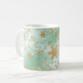 Mug Élégant Motif de flocon de neige vert & or (Devant gauche)