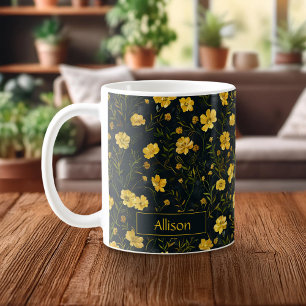 Mug Élégant Motif de la fleur de la coupe-beurre jaune