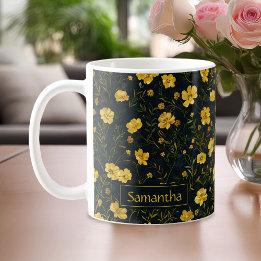 Mug Élégant Motif de la fleur de la coupe-beurre jaune