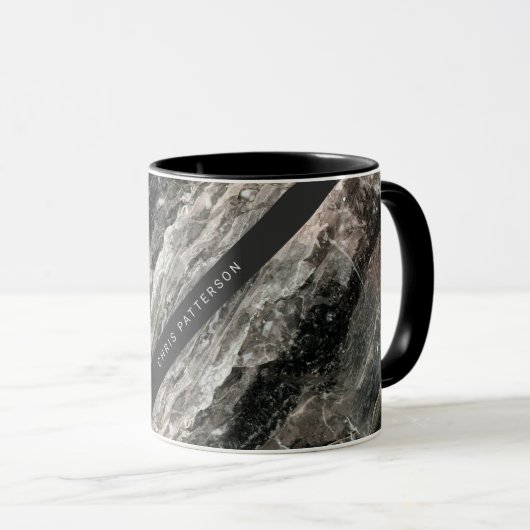 Mug Élégant Motif en marbre noir et gris avec nom (Devant droit)