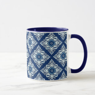 Mug Élégant motif floral géométrique bleu