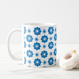 Mug Élégant Motif Floral Géométrique Bleu Et Blanc