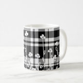 Mug Élégant motif floral noir blanc plaid (Devant droit)