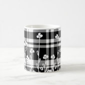 Mug Élégant motif floral noir blanc plaid (Centre)