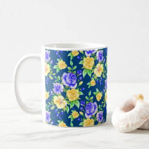 Mug Élégant motif floral rose jaune bleu
