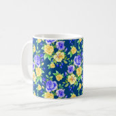 Mug Élégant motif floral rose jaune bleu (Devant gauche)