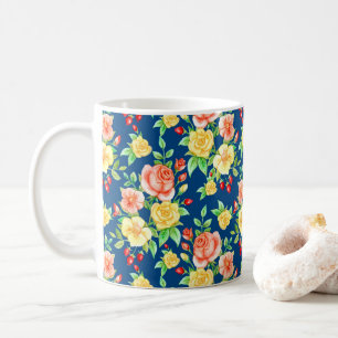 Mug Élégant motif floral rose jaune orange