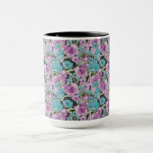 Mug Elégant motif floral rose pourpre fond noir (Centre)
