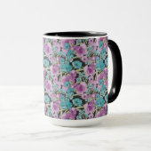 Mug Elégant motif floral rose pourpre fond noir (Devant droit)