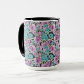 Mug Elégant motif floral rose pourpre fond noir (Devant gauche)