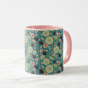 Mug Élégant motif floral rose vert