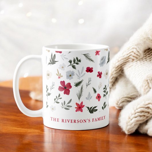Mug Élégant motif floral rouge de Noël