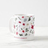 Mug Élégant motif floral rouge de Noël (Devant gauche)