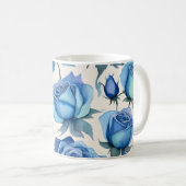 Mug Élégant motif rose bleu (Devant droit)
