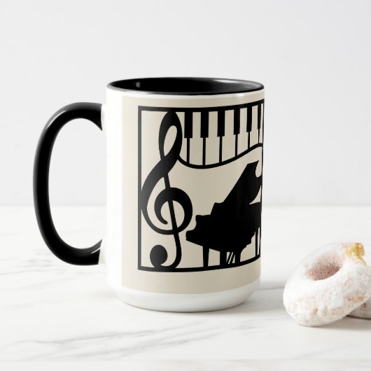 Mug Elegant Music Piano Keyboard Clef Note Stylish (Avec donut)