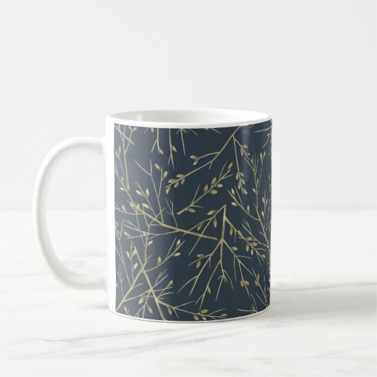 Mug Elegant Nature Twigs and Branches Pattern Blue (Gauche)