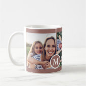 Mug Élégant Neutre Trois Photo Monogramme et Année (Gauche)