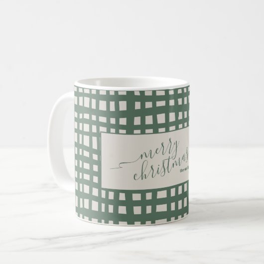 Mug élégant Noël à carreaux ivoire sage (Devant gauche)