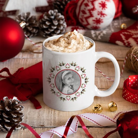 Mug Élégant Noël Vacances verdure Photo personnalisée