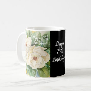 Mug Elégant Noir 75e Anniversaire Magnolia Nom floral