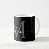 Mug Élégant noir blanc Monogramme Script élégant noir (Devant droit)