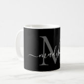 Mug Élégant noir blanc Monogramme Script élégant noir (Devant gauche)