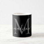 Mug Élégant noir blanc Monogramme Script élégant noir<br><div class="desc">Élégant noir blanc Monogramme Script élégant café noir Mug</div>