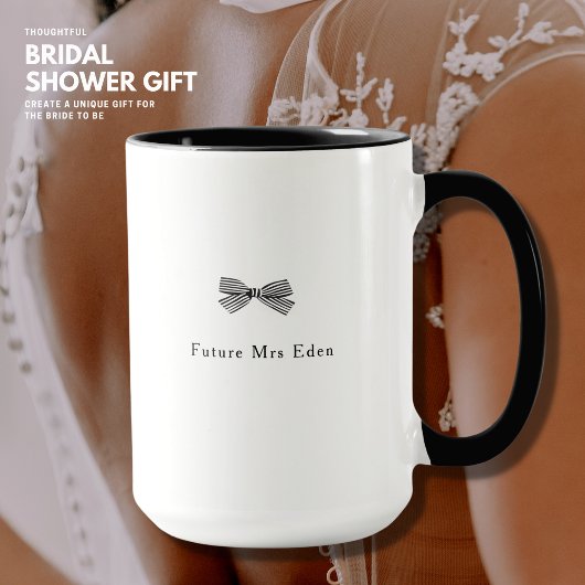 Mug Elégant noir et blanc Fête des mariées cadeau Bow