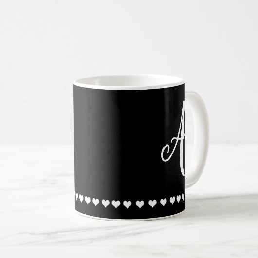 Mug Élégant noir et blanc Monogramme initial (Devant droit)