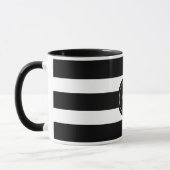 Mug Élégant noir et blanc rayures Script Monogramme (Gauche)