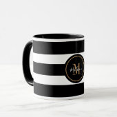 Mug Élégant noir et blanc rayures Script Monogramme (Devant gauche)