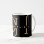 Mug Élégant Noir Initiales Or Monogramme Moderne Perso (Devant droit)
