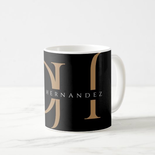 Mug Élégant Noir Initiales Or Monogramme Moderne Perso (Devant droit)