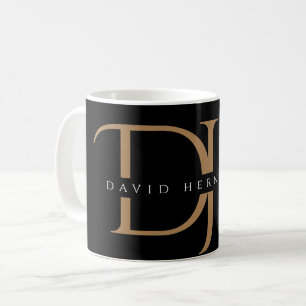 Mug Élégant Noir Initiales Or Monogramme Moderne Perso