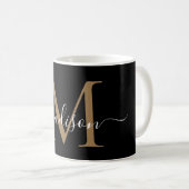 Mug Élégant Noir Monogramme Girly Script élégant (Devant droit)
