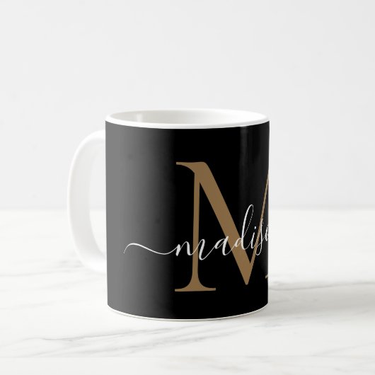 Mug Élégant Noir Monogramme Girly Script élégant (Devant gauche)