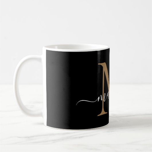 Mug Élégant Noir Monogramme Girly Script élégant (Gauche)