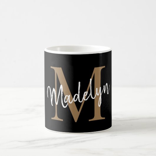 Mug Élégant Noir Monogramme Girly Script élégant (Centre)
