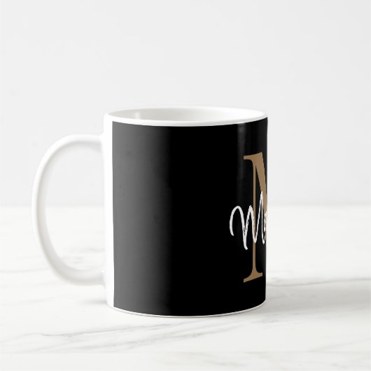Mug Élégant Noir Monogramme Girly Script élégant (Gauche)