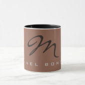 Mug Élégant noir monogramme gris Brown écriture manusc (Centre)