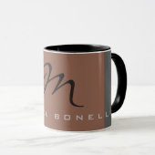 Mug Élégant noir monogramme gris Brown écriture manusc (Devant droit)