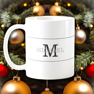 Mug Élégant Noir Monogramme Nom Personnalisé