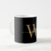 Mug Élégant Noir Monogramme Nom Script Signature (Devant gauche)