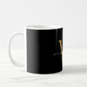 Mug Élégant Noir Monogramme Nom Script Signature (Gauche)