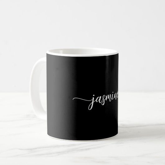 Mug Élégant noir Monogramme Nom Signature Script (Devant gauche)
